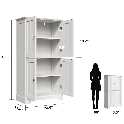 ChooChoo White Bathroom Floor Cabinet 11.81"D x 23.62"W x 43.31"H with Adjustable Shelves