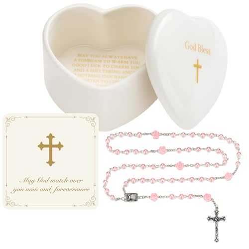 Baby First Rosary Set with Ceramic Keepsake Box for Baptism & Christening