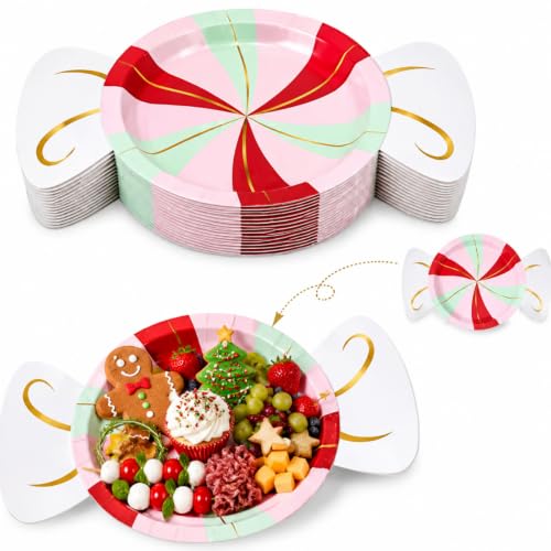 Maxdot 60 Pcs Candy-Shaped Christmas Paper Plates - Pastel Party Supplies