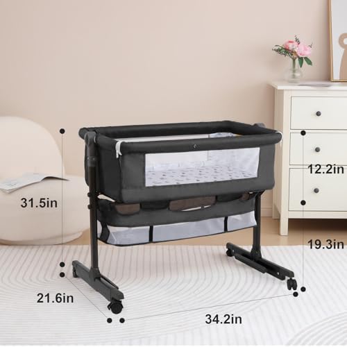 3-in-1 Convertible Bedside Bassinet with Swivel Wheels - Dark Gray