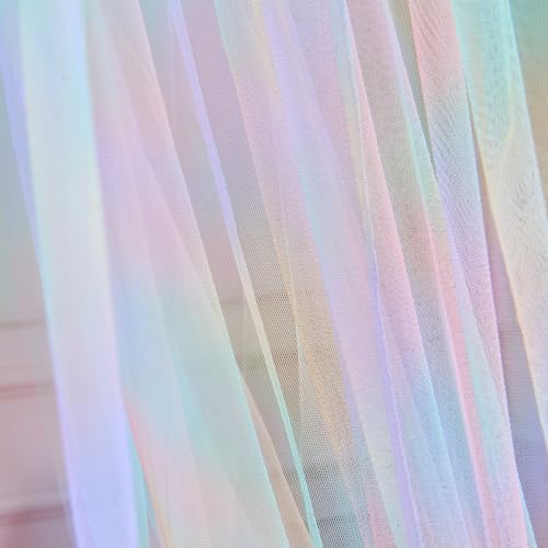 Pink Rainbow Bed Canopy for Twin Bed, 4 Corner Post Princess Bed Curtains