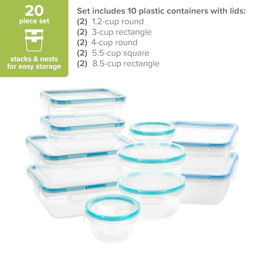 Snapware Total Solutions (10-Pack, Mixed Sizes) Plastic Food Storage Containers Set, Airtight & Leakproof Locking BPA-Free Lids Tupperware, Freezer Dishwasher Microwave Safe