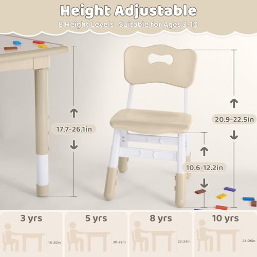 Kids Adjustable Height Table & 4 Chairs Set - Natural, DOREROOM