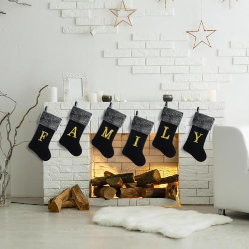 20 Inch Black Velvet Christmas Stocking with Gold Monogram Paw - Personalized with Faux Fur Trim, Deluxe