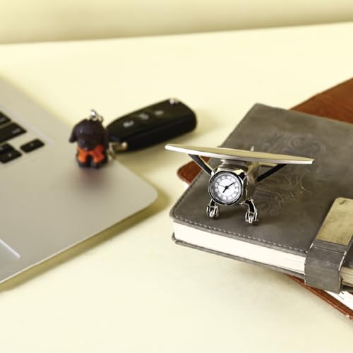 Vintage Airplane Desk Clock, Metal Analog Table Clock with Silent Movement