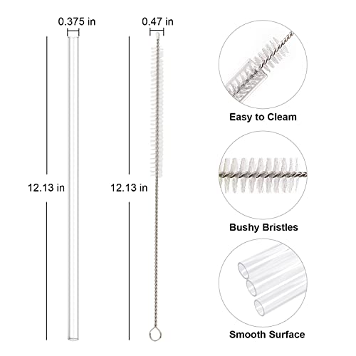 Reusable Clear Plastic Straws for 30 oz & 40 oz Tumblers - 6 Pack with Brush