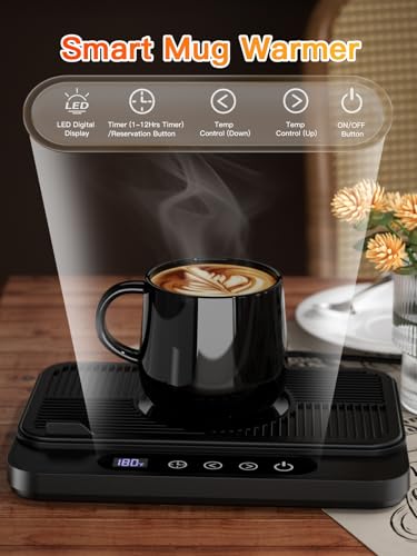 Misby Black Coffee Mug Warmer 50W with 6-Temp Settings, Auto Shut-Off & Timer