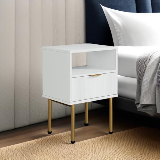 Mid-Century Modern Nightstand with Storage Drawer and Open Shelf