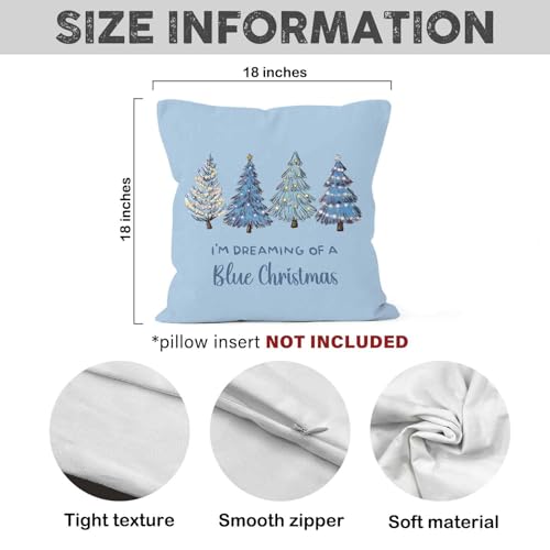 MONALET Blue Winter Christmas Throw Pillow Cover 18x18in | I'm Dreaming of a Blue Christmas