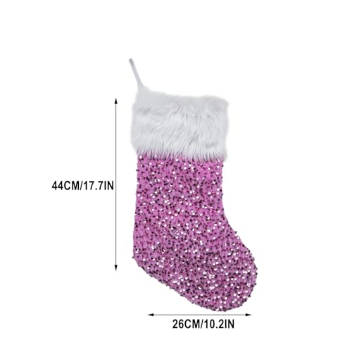 17-Inch Sparkly Sequin Christmas Stocking with Plush Cuff - Hot Pink