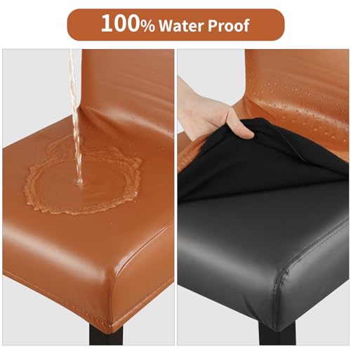 Waterproof PU Bar Stool Covers - Stretch Slipcovers (4 Pack, Light Brown)