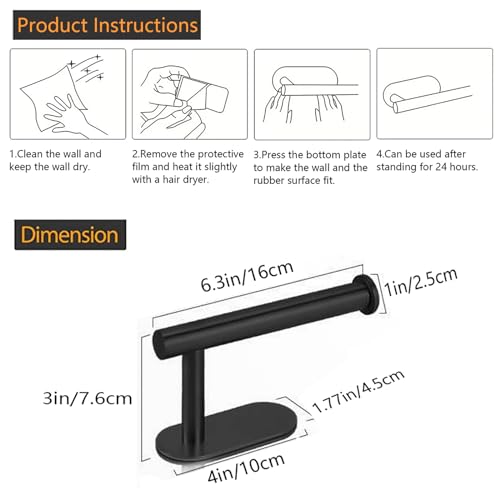 JOPOFI Matte Black Adhesive Toilet Paper Holder - Stainless Steel Wall Mount