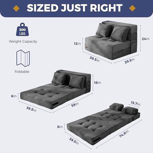 4-in-1 Convertible Folding Sofa Bed with Pillow - Tufted Foam Floor Couch