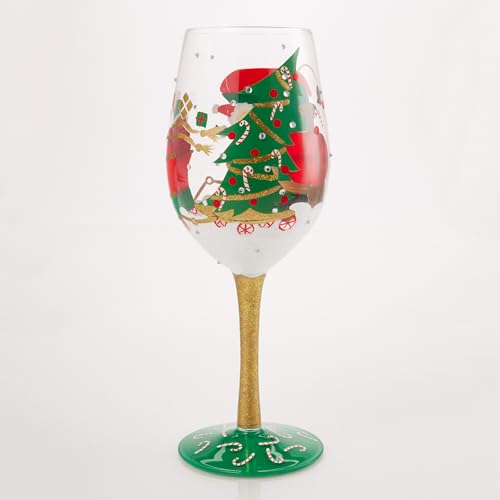 Christmas Santa Train Wine Glass - Hand-Painted Holiday Decor, 15 Oz