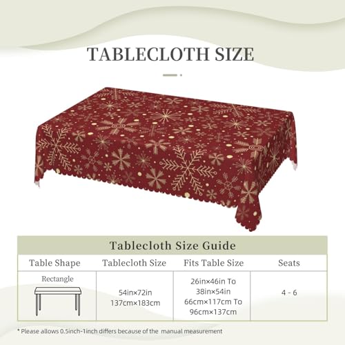 Red & Gold Snowflake Christmas Tablecloth 54x72 Inches - Washable Holiday Decor