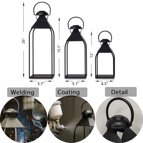 Decorative Metal Lanterns Set of 3 for Indoor & Outdoor Use
