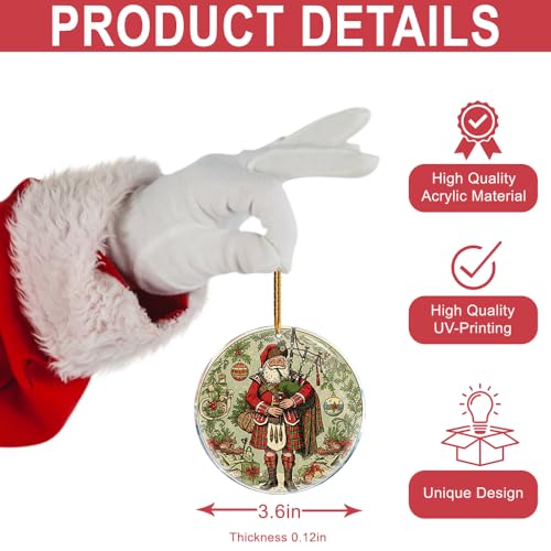 ROCI Santa Highland Dress Christmas Ornament - Scottish Highland Wear Acrylic Decor
