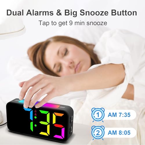 Loud Digital Alarm Clock for Heavy Sleepers with RGB Night Light & Large Display