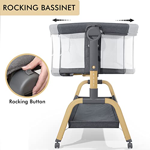 3-in-1 Portable Bedside Bassinet Crib with Mattress - Height Adjustable