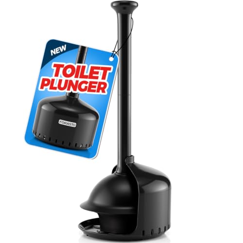 Heavy Duty Toilet Plunger with Ventilated Holder and Ergonomic Handle