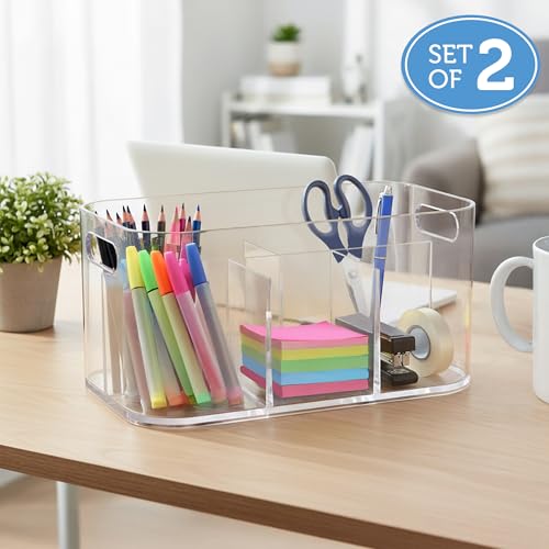 STORi Bliss 5-Compartment Clear Plastic Makeup Organizer Set of 2
