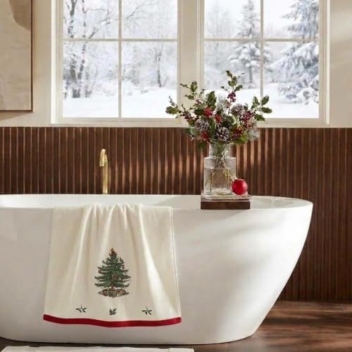 Spode Christmas Bath Towel - Festive Holiday Cotton Towel, Soft & Absorbent, 27x50 inches, Tartan Border