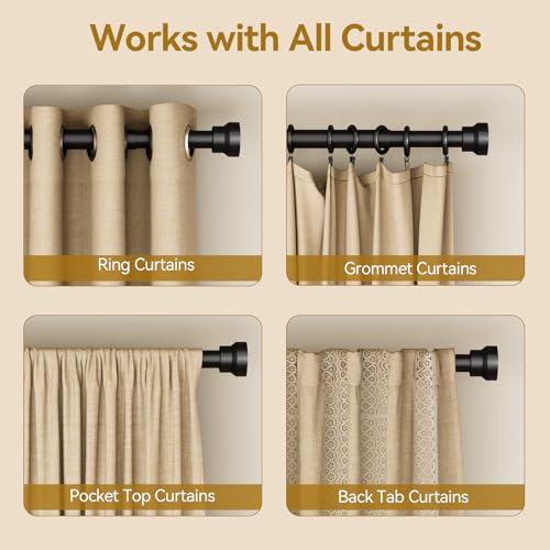 YaFex Heavy Duty Adjustable Curtain Rod 32-144 Inch Black Metal