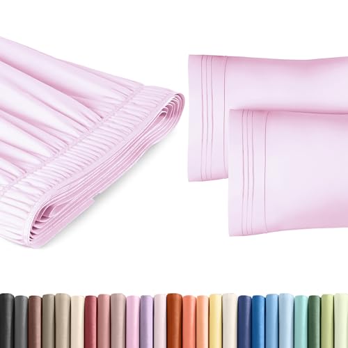 Twin Size Wrap Around Bed Skirt and 2 Pillowcase Set, 18-Inch Drop, Pink