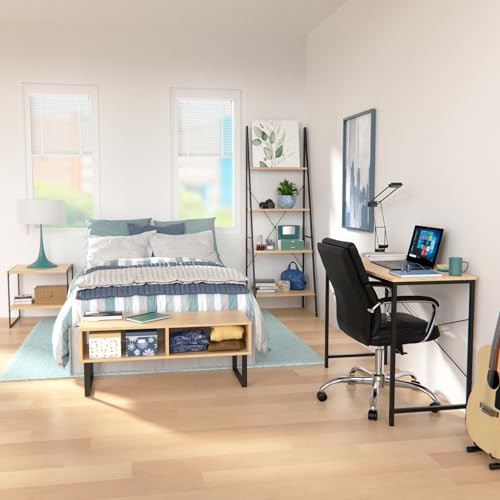 4-Tier Ladder Bookshelf, Modern Wood and Metal Leaning Display Shelf