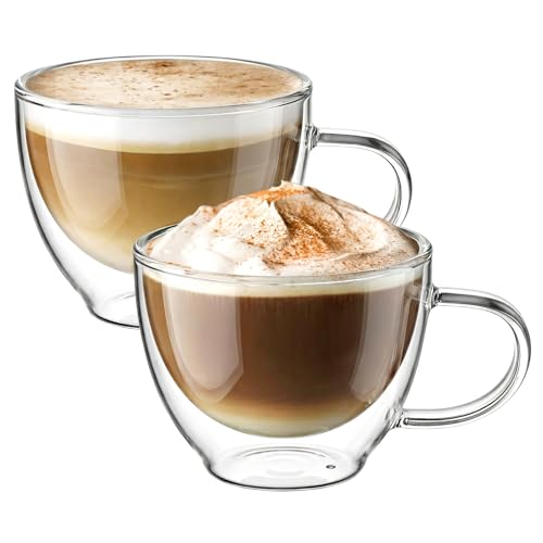 Ecooe Double Walled Glass Coffee Mug 12 oz Set of 2, Clear Borosilicate Latte Cups