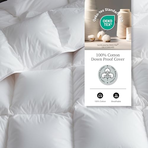 Oversized King Size White Goose Down Comforter - 100% Cotton, All Season Duvet Insert, Medium Warmth, 108x98 Inch
