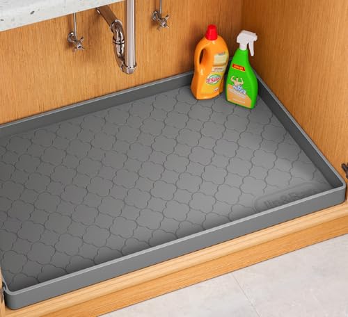Waterproof Silicone Under Sink Mat - 34" x 22" Cabinet Liner with Raised Edge