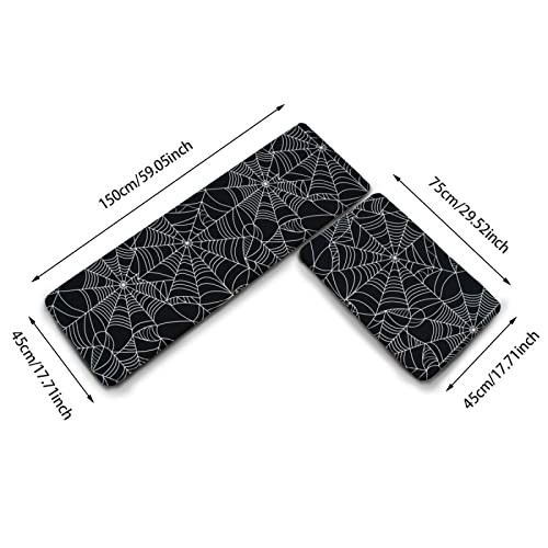 2-Piece Halloween Spiderweb Kitchen Rug Set, Soft Flannel Non-Slip Floor Mats
