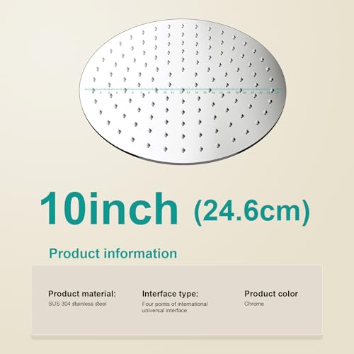 10-Inch Stainless Steel Rain Shower Head - Ultra-Thin High Flow Chrome