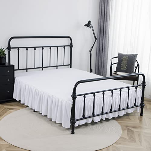 Queen Size Ruffled Bed Skirt with Split Corners - 14 Inch Drop, White