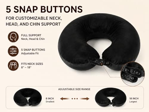 Memory Foam Travel Neck Pillow with Adjustable Support - Soft & Compact