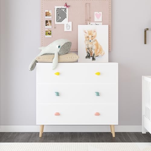 FHUKMZOI White 3-Drawer Baby Wardrobe with Safety & Modern Design