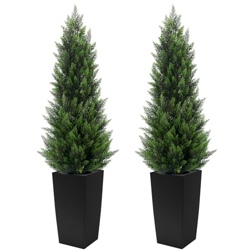 5FT Artificial Cedar Topiary Trees - 2 Pack UV-Resistant Faux Cypress Plants