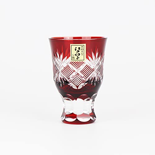 Tajima Handmade Sake Glass Edo Kiriko Nanako-mon Red/Blue/Purple Japan Import