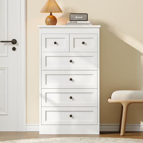 Tall 6-Drawer Wood Dresser, Modern Vertical Storage Chest for Bedroom