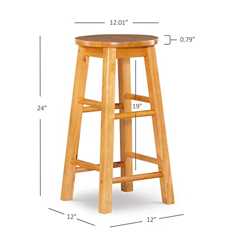 24-Inch Solid Wood Counter Height Barstool with Round Seat, Natural Finish