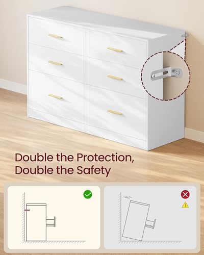 6-Drawer Dresser Chest with Gold Handles, Modern Storage Tower in White