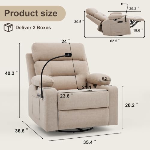 Power Nursery Recliner with Swivel Rocker, Adjustable Armrests & Phone Holder