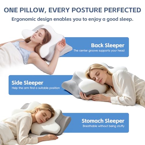 Ergonomic Cervical Neck Pillow with Memory Foam & Ice Silk Cover