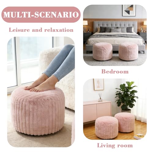 2-Piece Faux Rabbit Fur Pouf Ottoman Cover, 20x15 Inch Unstuffed Footrest