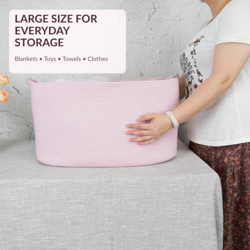 Large Woven Cotton Rope Blanket Basket - 22"x17"x12" Pink Storage Bin