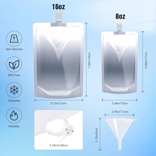 30PCS Reusable Plastic Flasks with Funnel, 8 & 16oz Leak-Proof Drink Pouches for Travel & Outdoor Activities