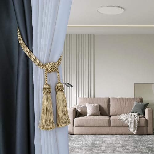 Magnetic Curtain Tiebacks with Tassels - 2 Pack Decorative Drapery Holdbacks