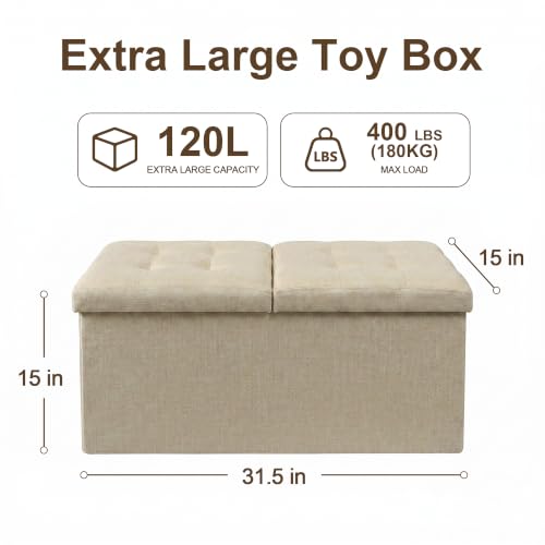 Extra Large Toy Box with Lid - Foldable Storage Ottoman Bench, 31.5 Inch