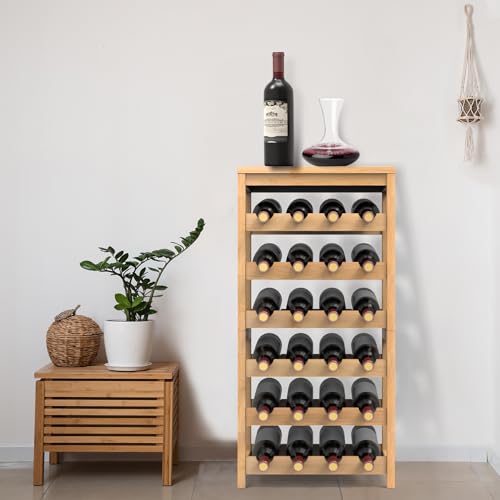24-Bottle Bamboo Wine Rack, 6-Tier Freestanding Floor Wine Storage Shelf